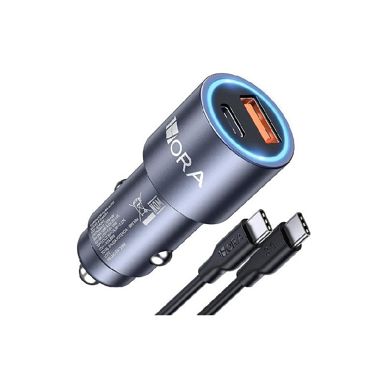 Cargador de carro con cable tipo C